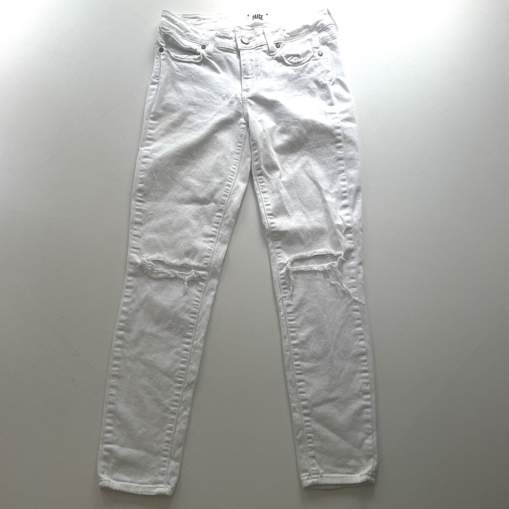 Paige Women's 27 White Verdugo Ankle Skinny Jeans Stretch Mid Rise Denim Casual